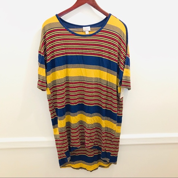 NWT Lularoe Irma Top Small stripes red yellow blue tunic tee shirt - Picture 1 of 7